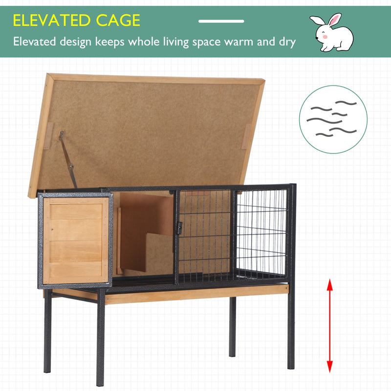 Wooden Guinea Pig Hutch Elevated Outdoor Pet House with Slide Out Tray Natural AOSOM