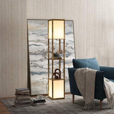 Modern Shelf Floor Lamp with Dual Light Ideal for Living Room or Bedroom Use, Brown