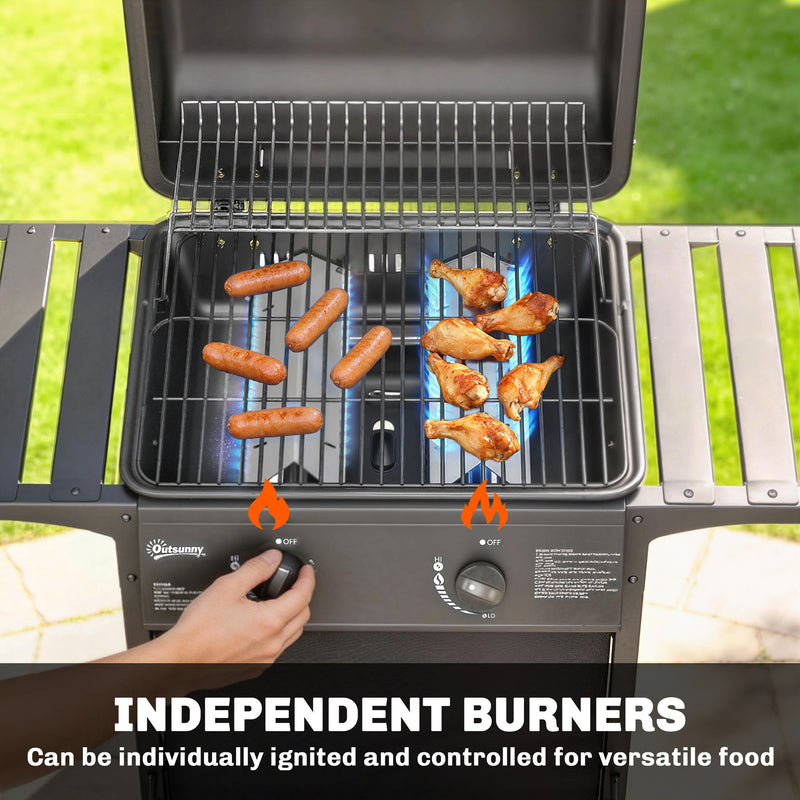 Gas Barbecue with 2 Burners and Storage for Easy Outdoor Cooking Black Outsunny
