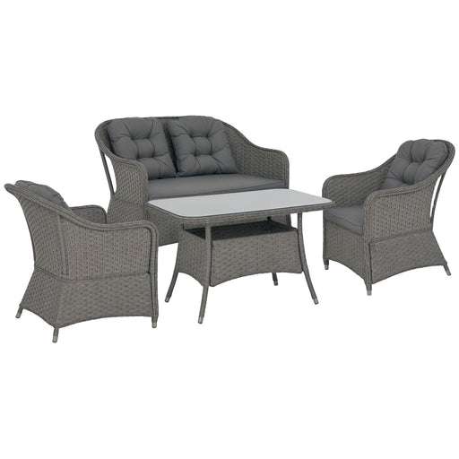 Light Grey Four Piece Rattan Garden Furniture Set With Glass Top Table by Outsunny