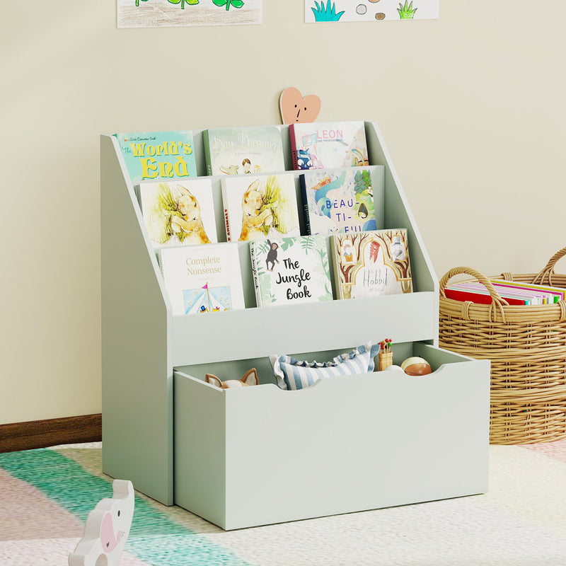 Kids Bookcase with Shelves and Drawer for Bedroom or Playroom Storage Green