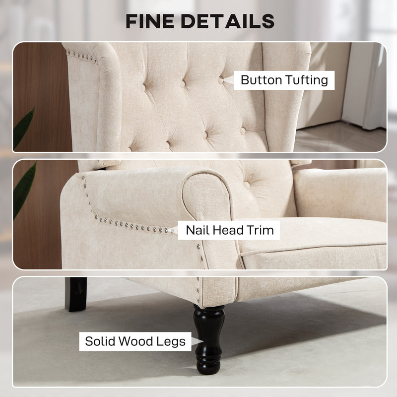 Reclining Vintage Armchair with Footrest for Living Room Comfort 150 Degree Beige