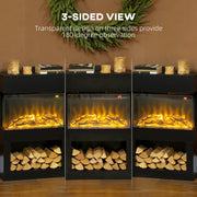 Electric Fireplace with 3D Flame Display Remote Timer and 3 Sided View for Living Room Black