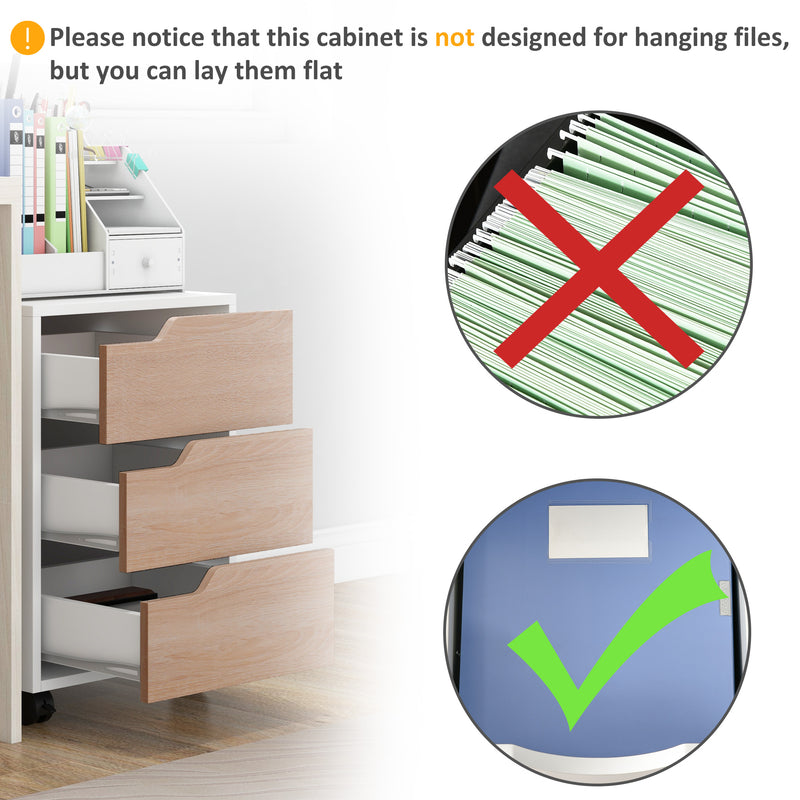 Oak 3 Drawer Mobile Filing Cabinet with Wheels for Home Office Organisation