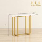 Narrow Console Table with Faux Marble Top and Steel Frame for Hallway Use White AOSOM
