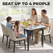 4 Seat Dining Table with Easy Clean Sintered Stone Marble Effect Top for Family Meals White & Black Homcom