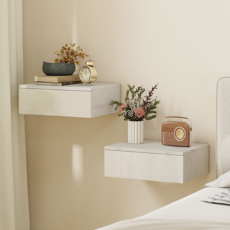 Wall Mounted Bedside Tables Set of 2 with Drawer for Tidy Bedroom Storage White