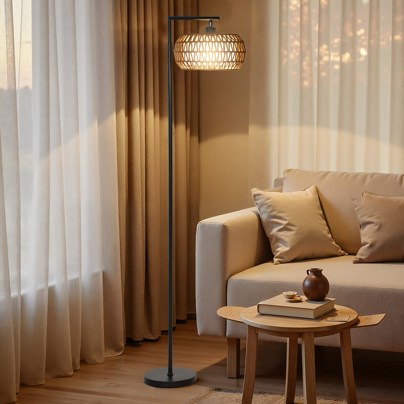 Boho Style Dimmable Floor Lamp with Adjustable Brightness for Living Room Black AOSOM