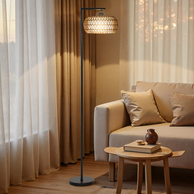 Boho Style Dimmable Floor Lamp with Adjustable Brightness for Living Room Black AOSOM