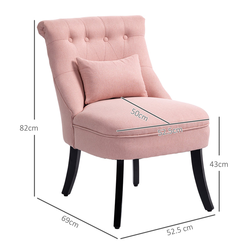 Pink Upholstered Accent Dining Chair With Pillow and Solid Wood Legs by HOMCOM