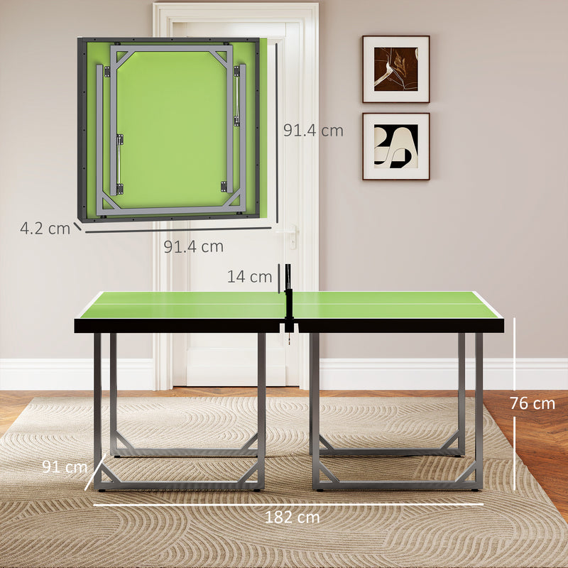 HOMCOM 6ft Table Tennis Table, Ping Pong Table with Net, Foldable and Portable Ping Pong Set for Indoor Use, Easy Assemble, Midsize, Green