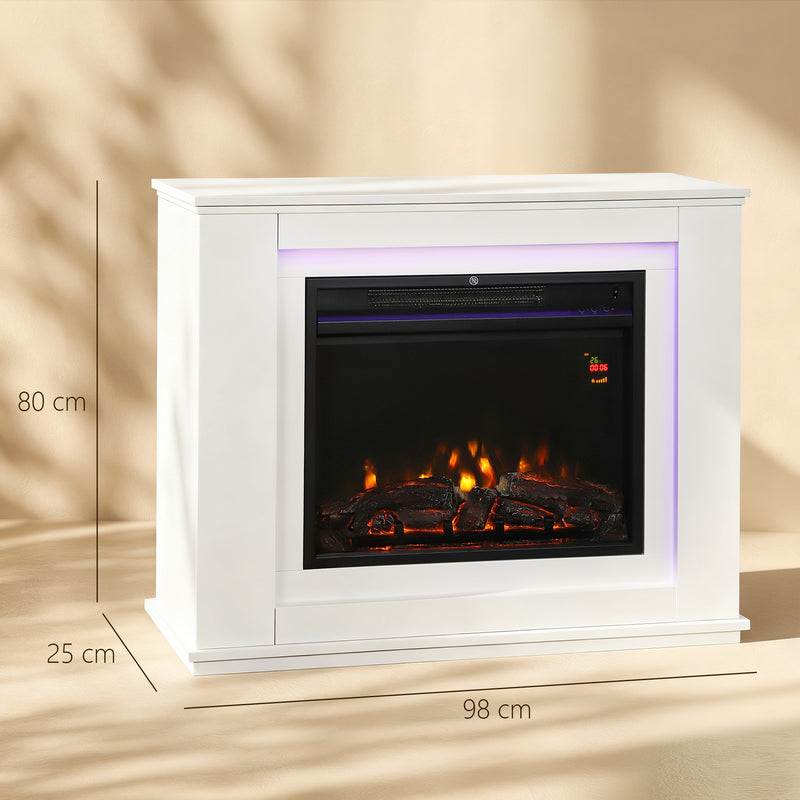 Electric Fireplace with Remote Timer and 12 Colour Flame for Living Room Heating White