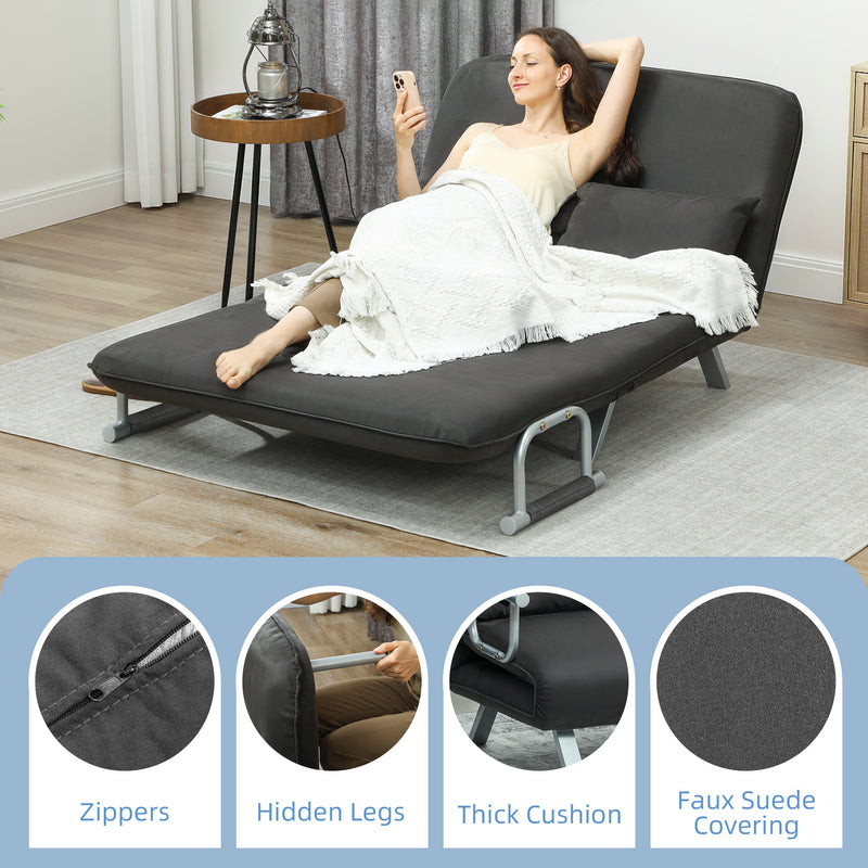 Two Seater Click Clack Sofa Bed Converts to Guest Bed for Small Spaces, Charcoal Grey