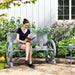 Grey 2 Seater Wooden Garden Bench with Wagon Wheel Design by Outsunny
