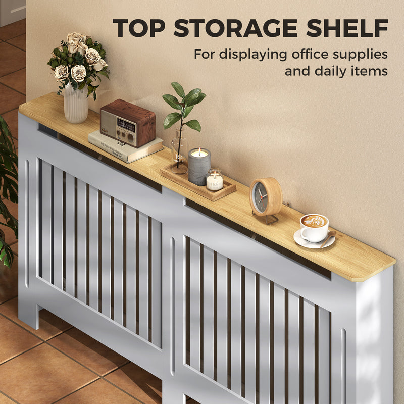 Radiator Cover with Shelf for Extra Storage and Safety Slatted Front Grey Homcom