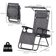 Grey Zero Gravity Garden Sun Lounger Set with Reclining Chairs Cup Holders and Canopy Shade