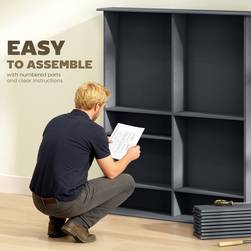 16 Compartment Media Storage Shelf With Adjustable Shelves For Home Or Office Grey