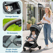 Lightweight Foldable Baby Stroller with Adjustable Seat and Canopy Ideal for Travel Dark Grey AOSOM