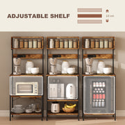 Kitchen Storage Rack with Power Outlet USB Ports Adjustable Shelves and Hooks Rustic Brown