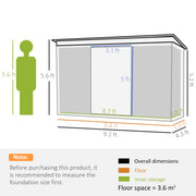 Light Grey 9x4ft Metal Garden Storage Shed With Vents Ideal For Tools And Equipment