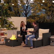 5 Piece Rattan Garden Lounge Set with Gas Fire Pit Table and Footstool Black by Outsunny