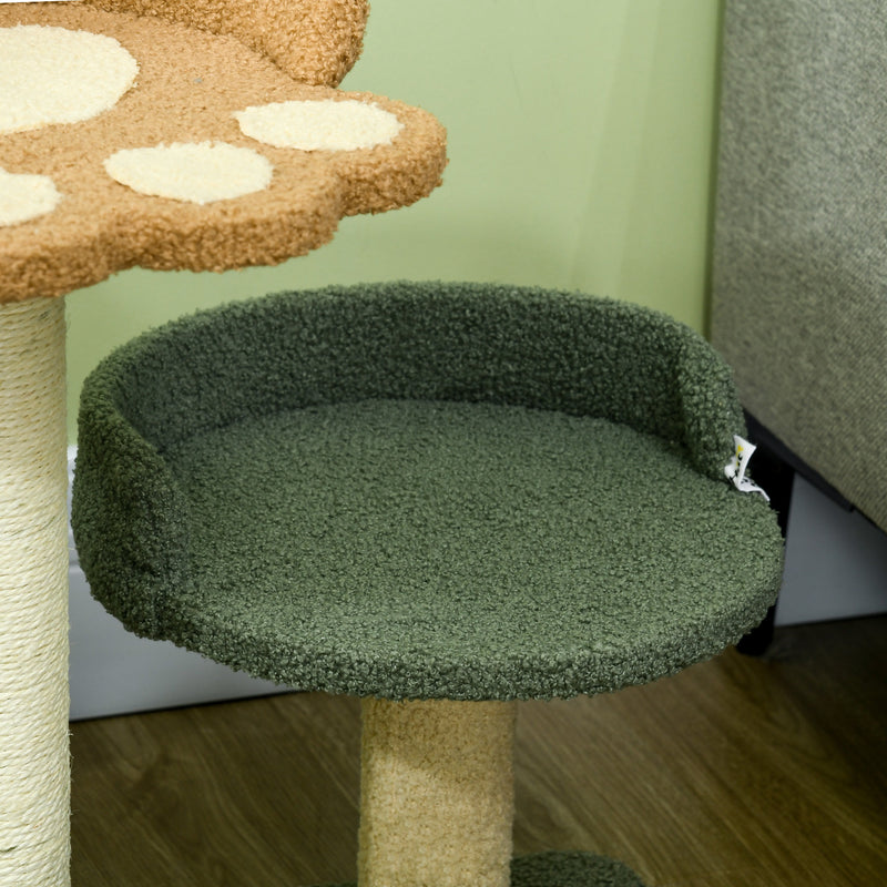 Small Cat Tree with Scratching Posts Two Beds and Toy Ball for Indoor Use, Grey