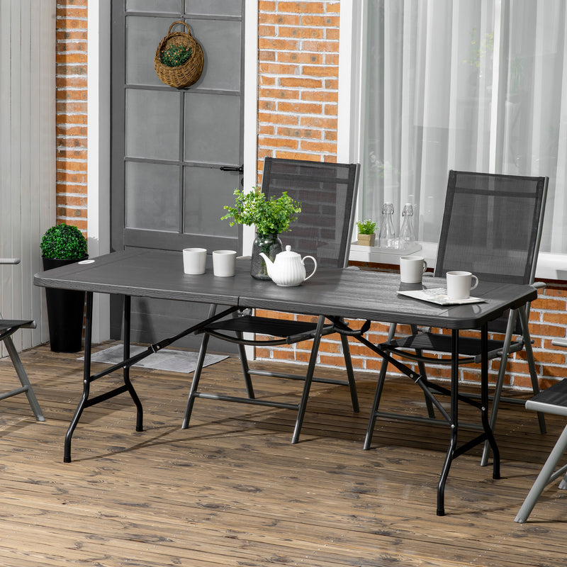 Folding 6 Seater Rectangular Garden Dining Table with HDPE Top and Steel Frame Charcoal Grey by Outsunny
