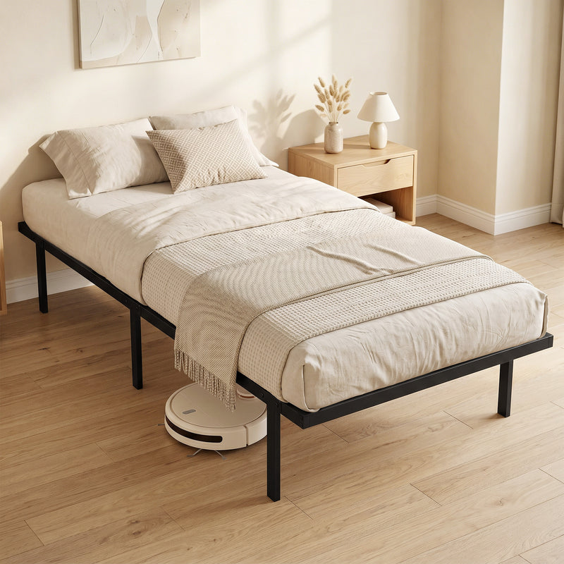 Black Single Metal Bed Frame with Quiet Anti-Squeak Design and Underbed Storage, 21 Stone Weight Capacity
