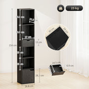 Tall Narrow 6 Tier Bookcase with Drawer and Cupboard for Home Storage Black AOSOM