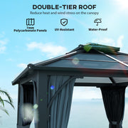 3m x 3m Hardtop Garden Gazebo with Polycarbonate Roof and Netting Dark Grey by Outsunny