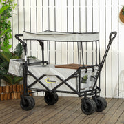 Grey Folding Camping Trolley Wagon With Canopy And Handle For Beach Or Garden Use