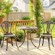 Cast Aluminium Bistro Set for 2 with Umbrella Hole for Patio or Balcony, Bronze Tone Outsunny