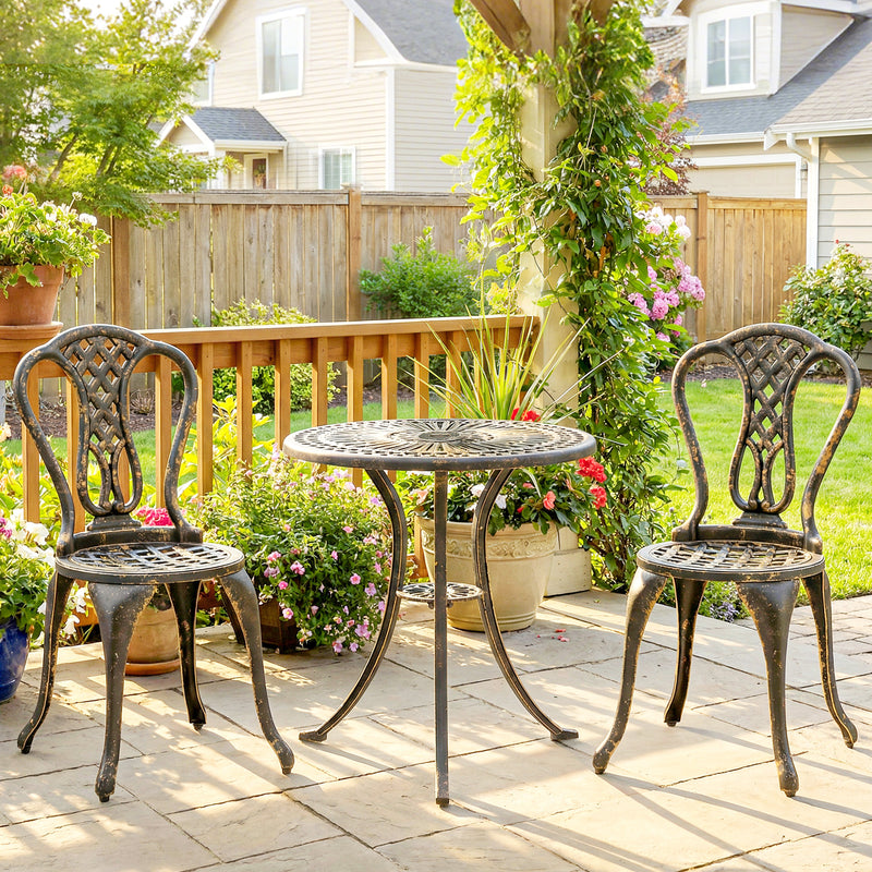 Cast Aluminium Bistro Set for 2 with Umbrella Hole for Patio or Balcony, Bronze Tone Outsunny