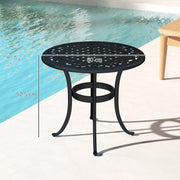 Black 60cm Round Garden Side Table Cast Aluminium Frame for Patio and Balcony by Outsunny