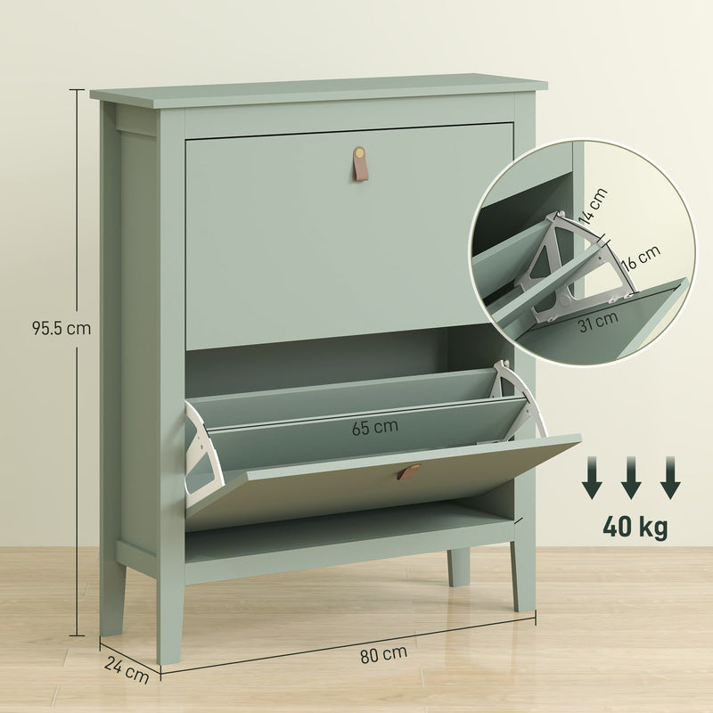 Green Modern Shoe Cabinet with Two Drawers for Hallway Storage