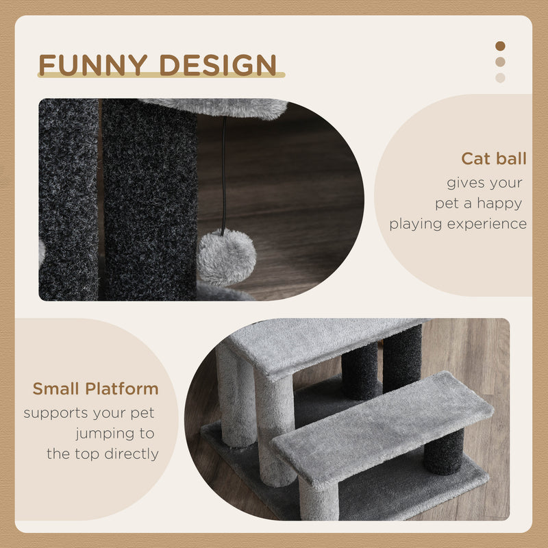 3 Step Pet Stairs with Scratching Posts and Toy Ball for Cats and Small Dogs Grey