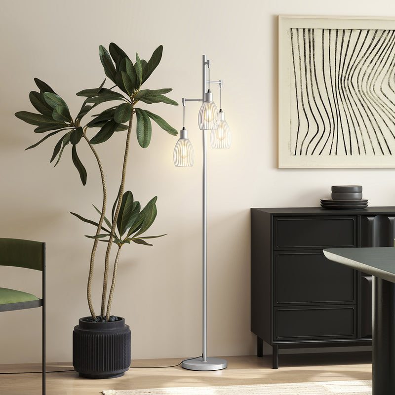 Floor Lamp with Adjustable Rotary Dimmer for Flexible Living Room or Bedroom Lighting Silver