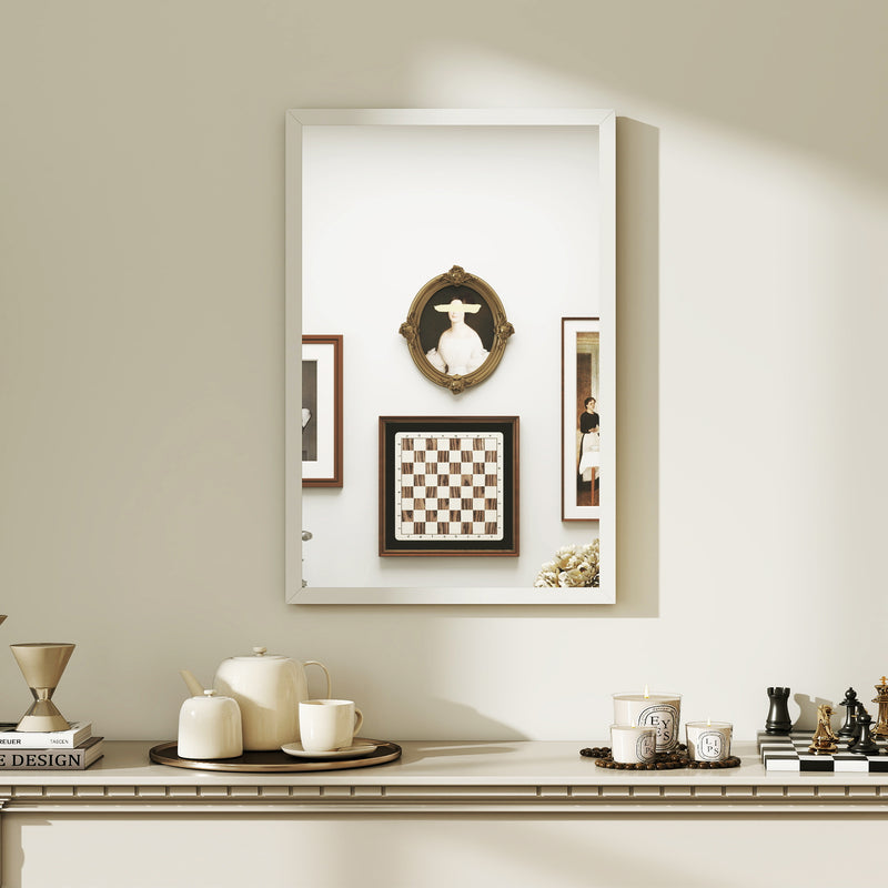 Hallway Wall Mirror for a Brighter Space with Easy Vertical or Horizontal Hanging White