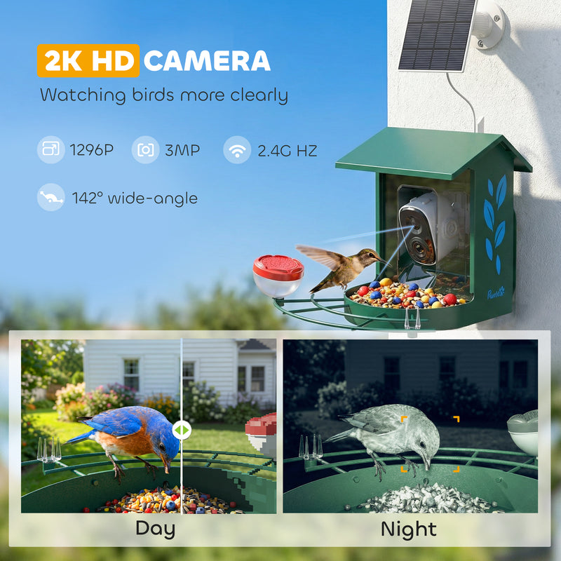 Smart Bird Feeder Camera with 2K HD Video and AI Species Recognition App Alerts Grey AOSOM