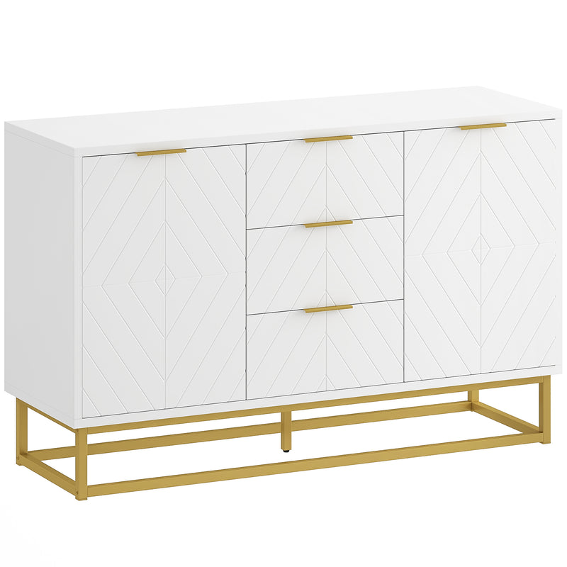 Modern Sideboard with 3 Drawers and Adjustable Shelves for Living Room Storage White
