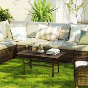 Brown Metal Garden Coffee Table with Slatted Top and Foot Pads for Outdoor Use by Outsunny