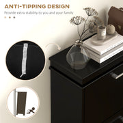 Three Drawer Slim Shoe Storage Cabinet With Flip Doors For Hallway Organisation Black