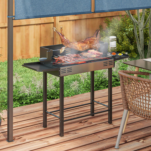 Charcoal Rotisserie BBQ Grill Roaster With Adjustable Grate And Side Shelves For Chicken