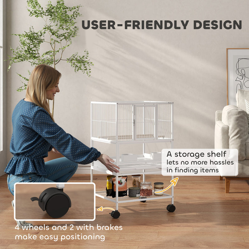 Bird Cage with Rolling Stand and Storage Shelf for Budgies and Parakeets by Outsunny