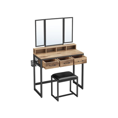 Vanity Dressing Table with Mirror and Padded Stool for Bedroom and Makeup by Vasagle