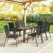 8 Seater Garden Dining Set with Large Rectangular Black Glass Table and Weatherproof Stackable Chairs Outsunny