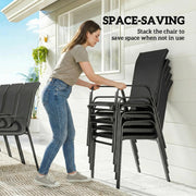 8 Seater Garden Dining Set with Large Rectangular Black Glass Table and Weatherproof Stackable Chairs Outsunny