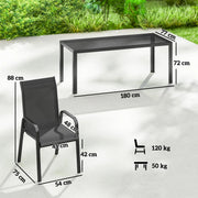 8 Seater Garden Dining Set with Large Rectangular Black Glass Table and Weatherproof Stackable Chairs Outsunny