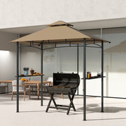 Khaki 2.5M Double Tier BBQ Gazebo Shelter with Grill Canopy for Patio or Deck by Outsunny