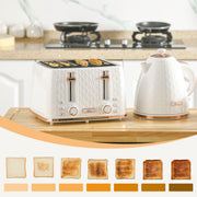 Fast Boil 17L Electric Kettle and 4 Slice Toaster Set With Adjustable Browning Control White